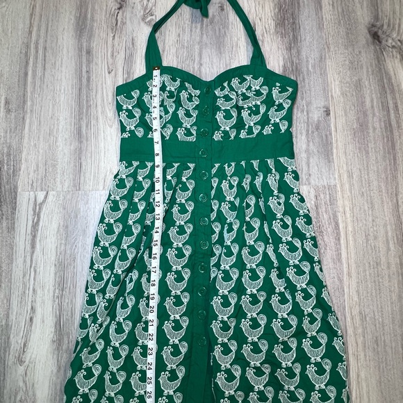 Floreat Anthropologie Cockadoodle Halter Tie Back  Green and White Dress Size 4 - Picture 9 of 13